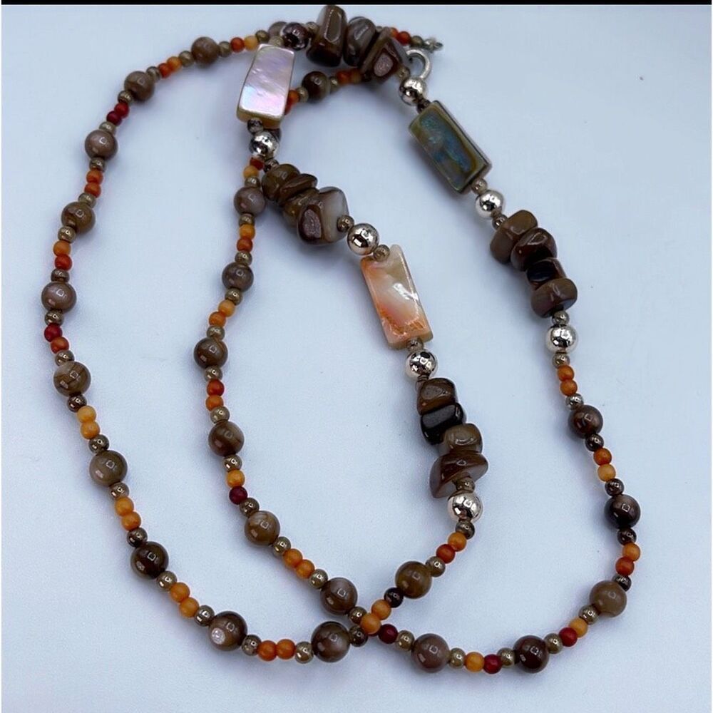 Vintage sterling silver Abalone & gemstone necklace.